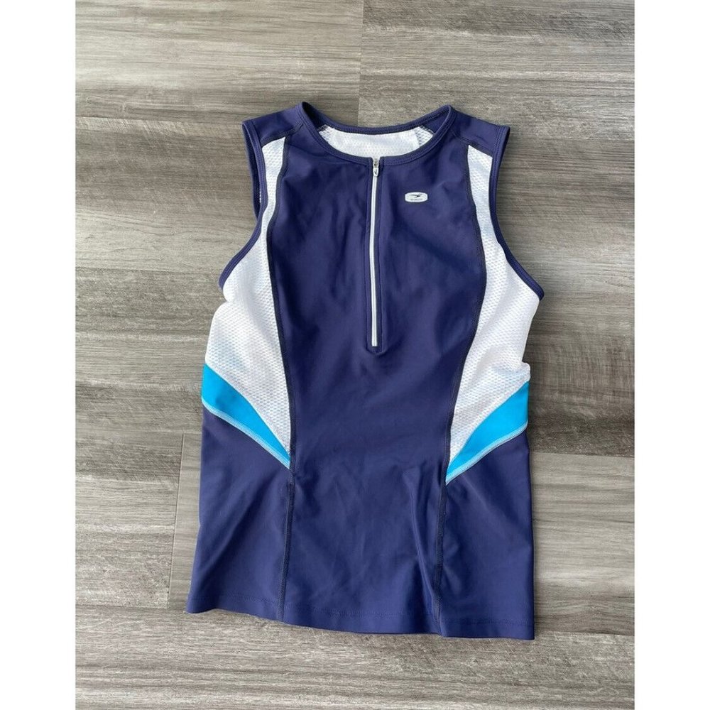 Sugoi Womens Cycling Jersey Size M Stretch Zip White Blue Sleeveless